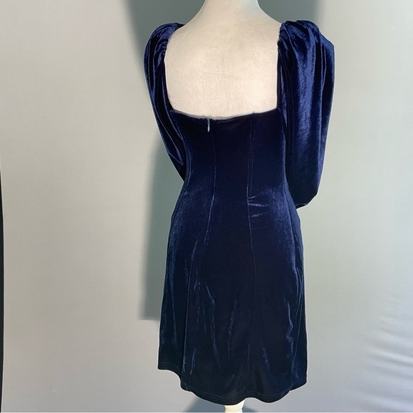 FASHIONNOVA, Sz M, Velveteen, Midnight Blue, BodyCon, Mini-Dress W Deep V Neck - Picture 13 of 16